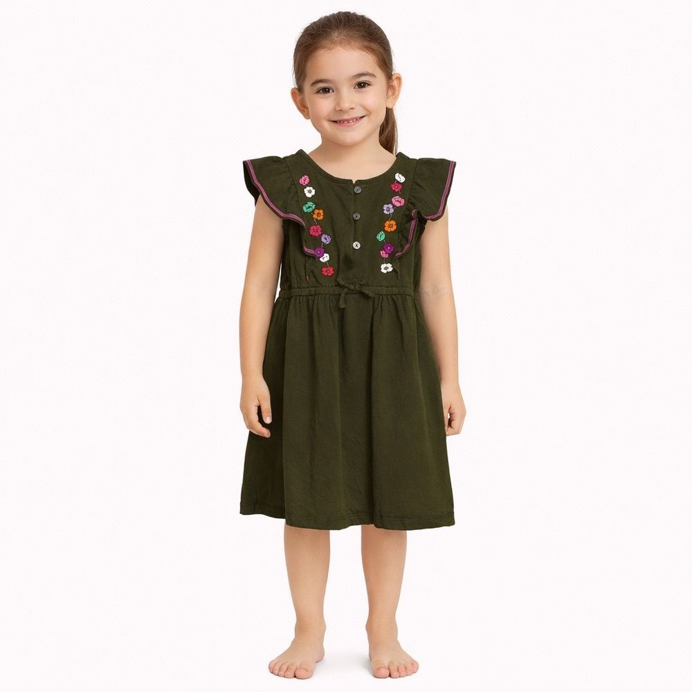Crazy 8 Olive Green Embroidered Dress – Girls Size S (5–6)